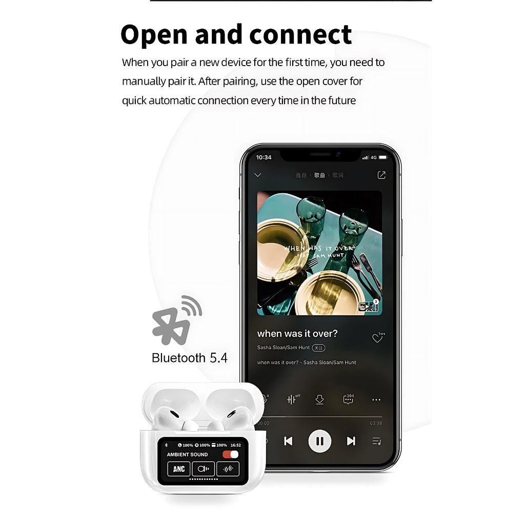 Smart Wireless Earbuds with LCD Touch Screen